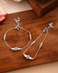Jewels Nest Oxidised Silver Beaded Adjustable Anklet With Leaf Charm