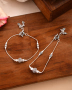 Jewels Nest Oxidised Silver Beaded Adjustable Anklet With Leaf Charm