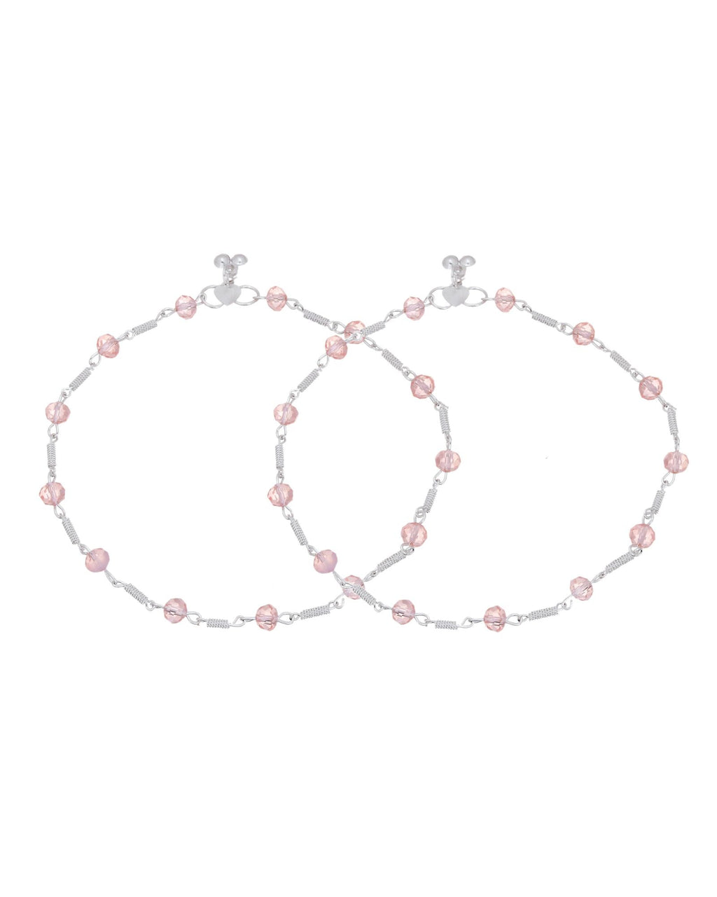 Jewels Nest Silver Plated Pink Crystal Beads Adjustable Anklet For Women