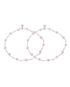 Jewels Nest Silver Plated Pink Crystal Beads Adjustable Anklet For Women