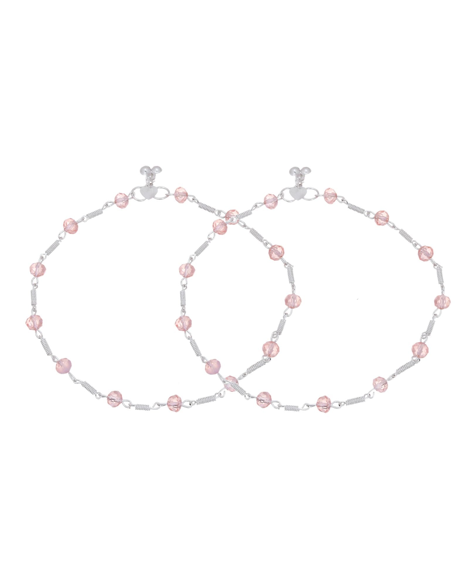 Jewels Nest Silver Plated Pink Crystal Beads Adjustable Anklet For Women