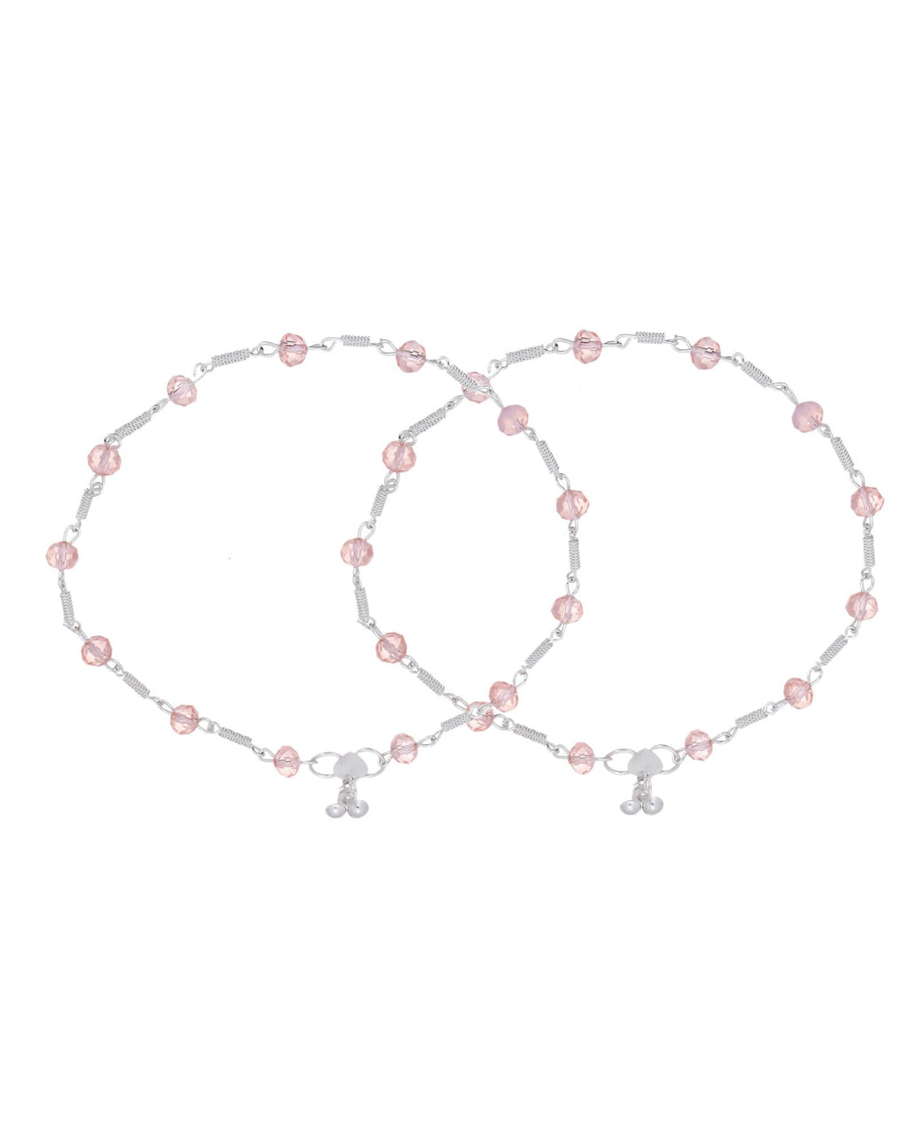 Jewels Nest Silver Plated Pink Crystal Beads Adjustable Anklet For Women