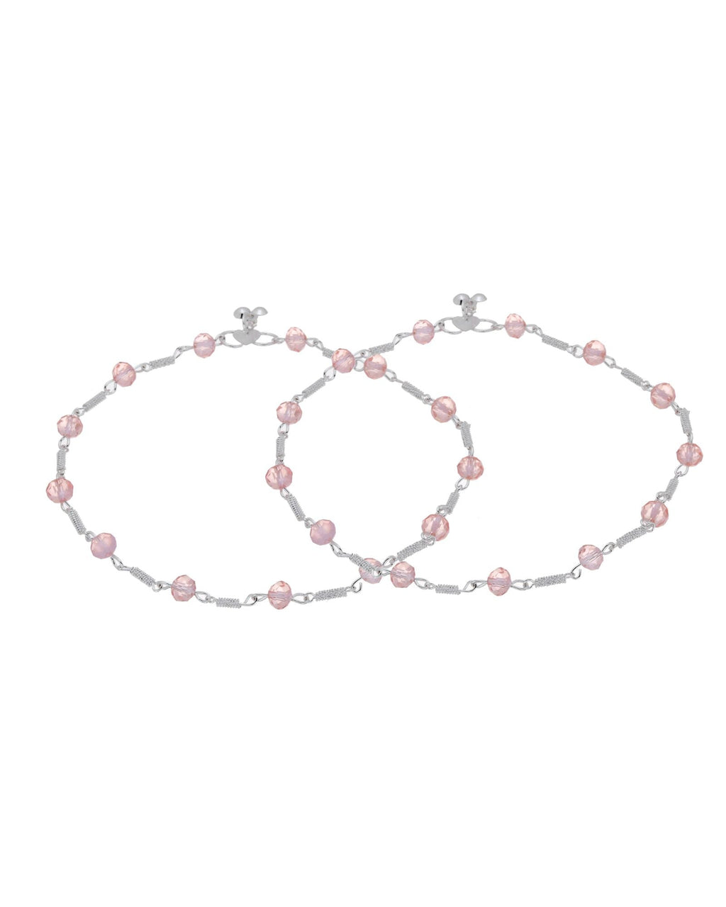 Jewels Nest Silver Plated Pink Crystal Beads Adjustable Anklet For Women