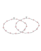 Jewels Nest Silver Plated Pink Crystal Beads Adjustable Anklet For Women