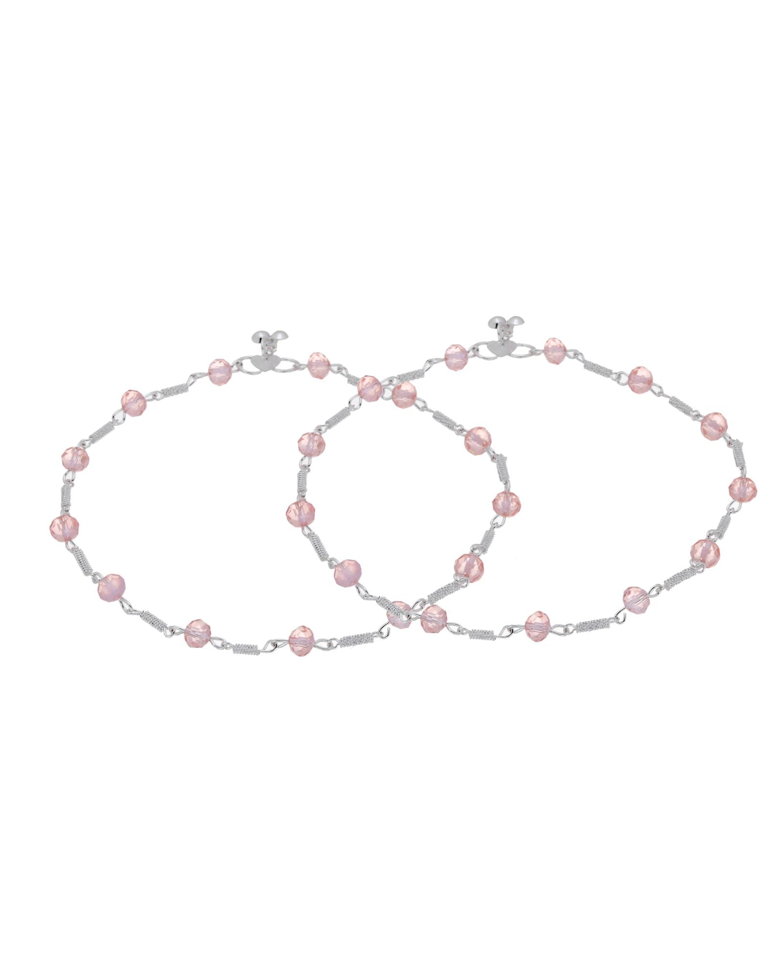 Jewels Nest Silver Plated Pink Crystal Beads Adjustable Anklet For Women