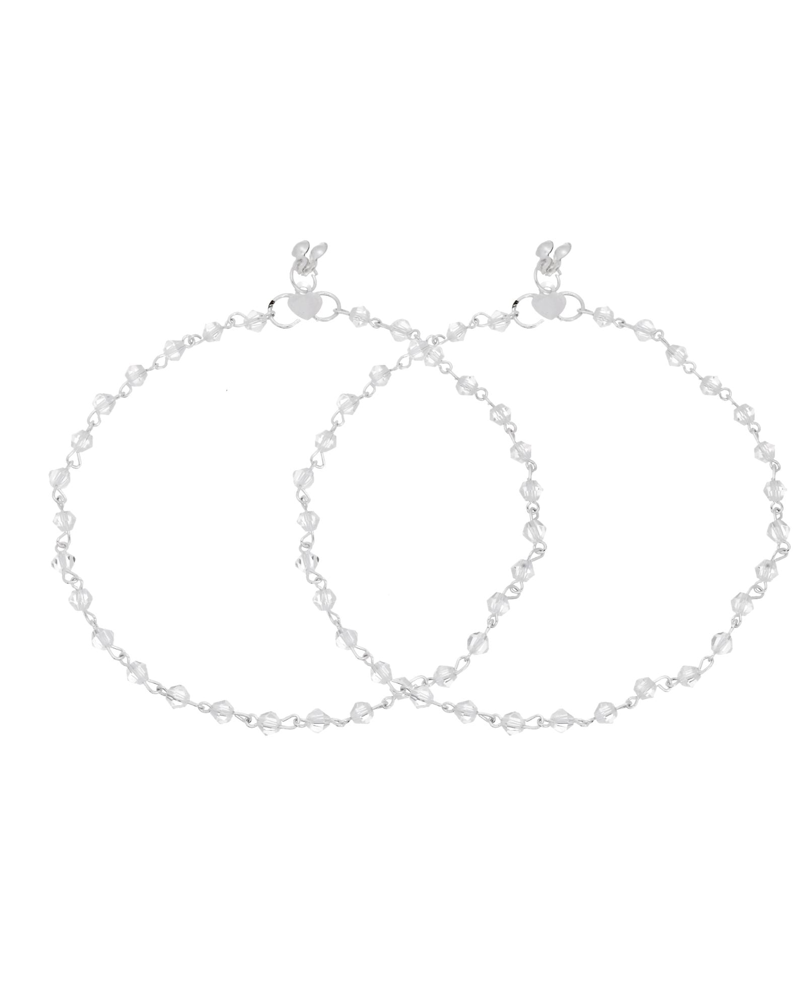 Jewels Nest Silver Plated Transparent Crystal Beads Adjustable Anklet For Women