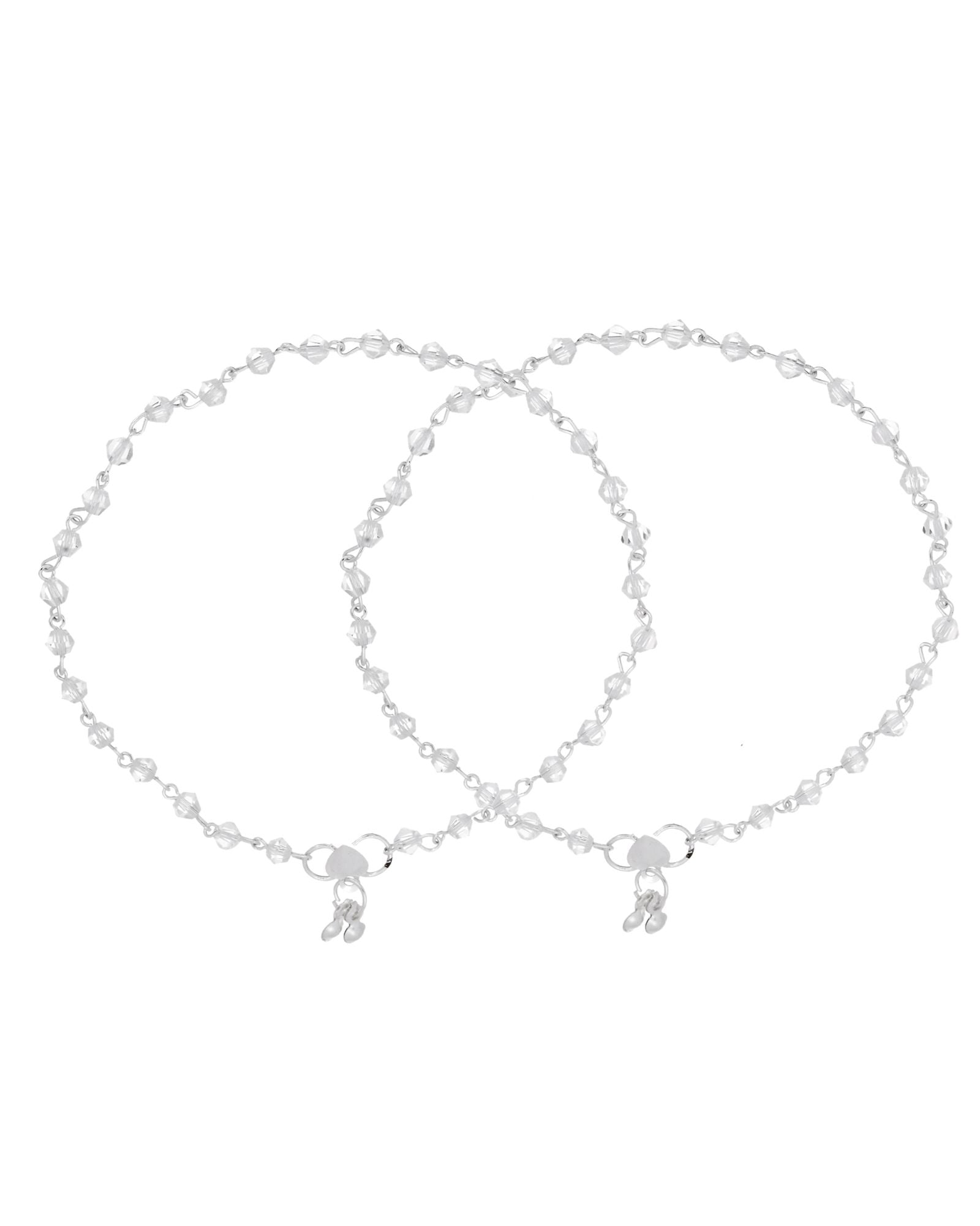 Jewels Nest Silver Plated Transparent Crystal Beads Adjustable Anklet For Women