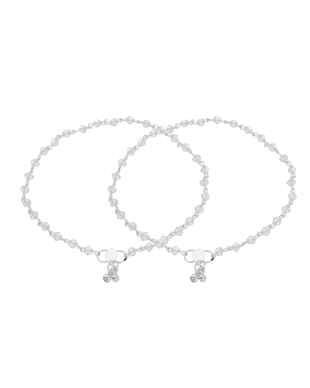 Jewels Nest Silver Plated Transparent Crystal Beads Adjustable Anklet For Women