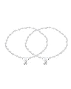 Jewels Nest Silver Plated Transparent Crystal Beads Adjustable Anklet For Women