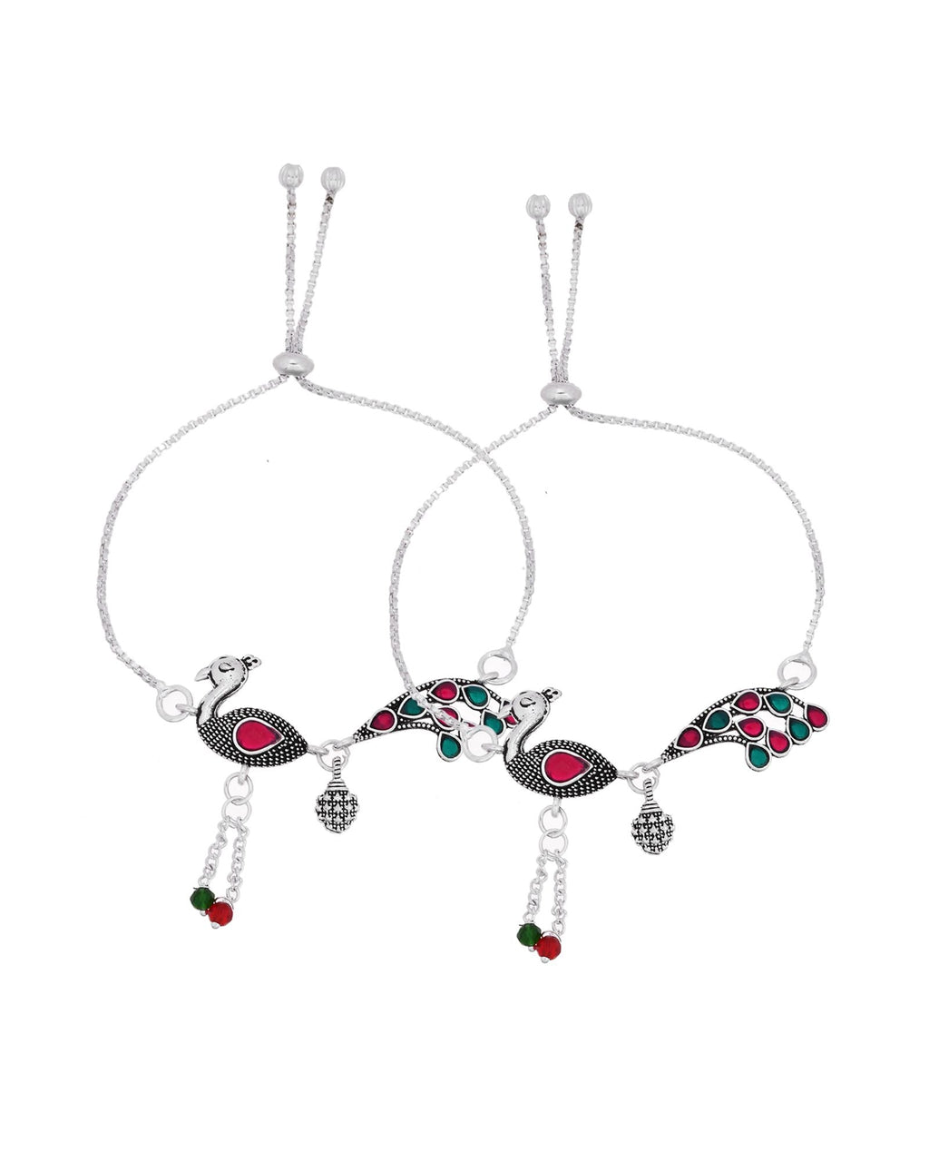 Jewels Nest Silver Plated Peacock Motif Adjustable Anklet For Women