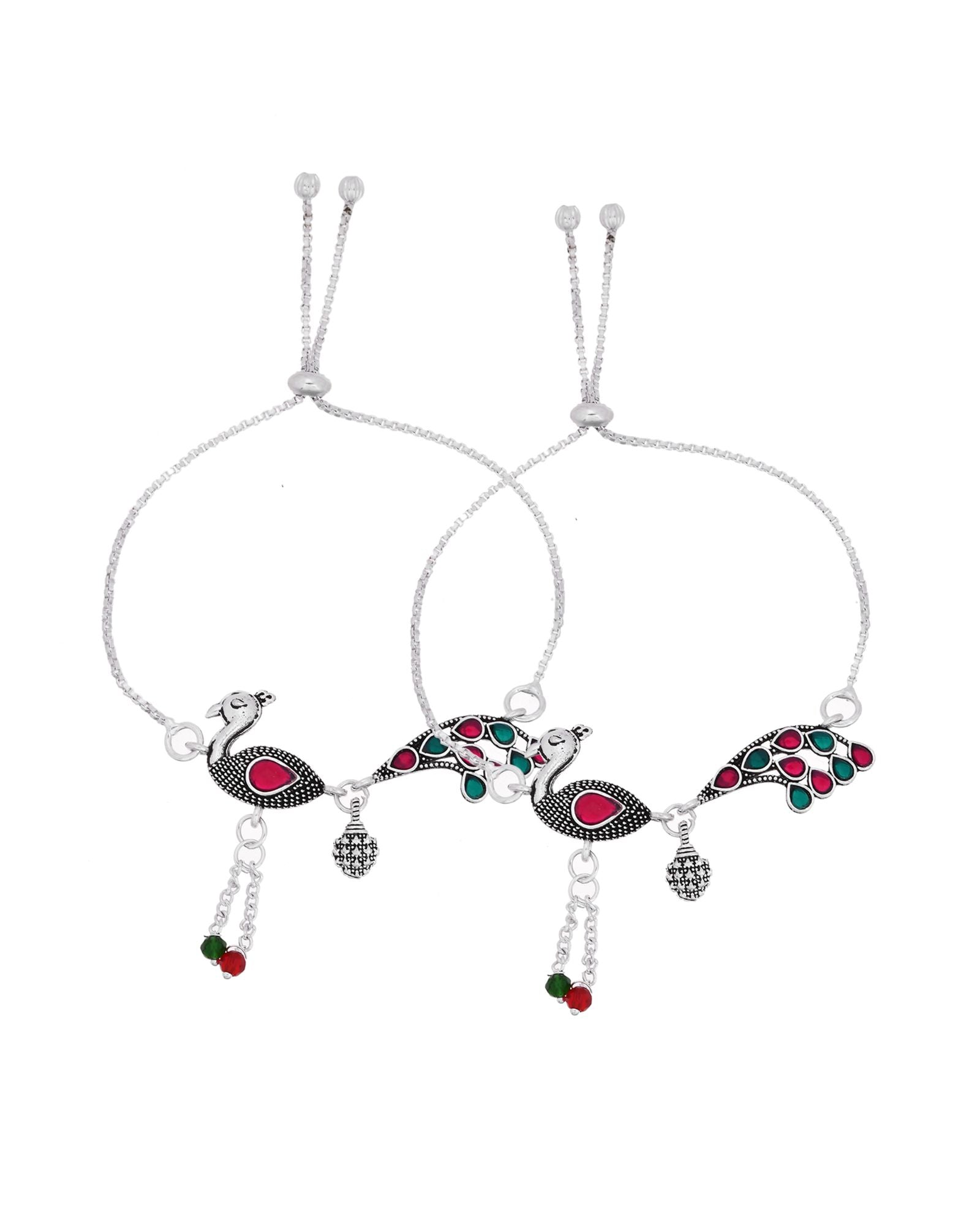Jewels Nest Silver Plated Peacock Motif Adjustable Anklet For Women