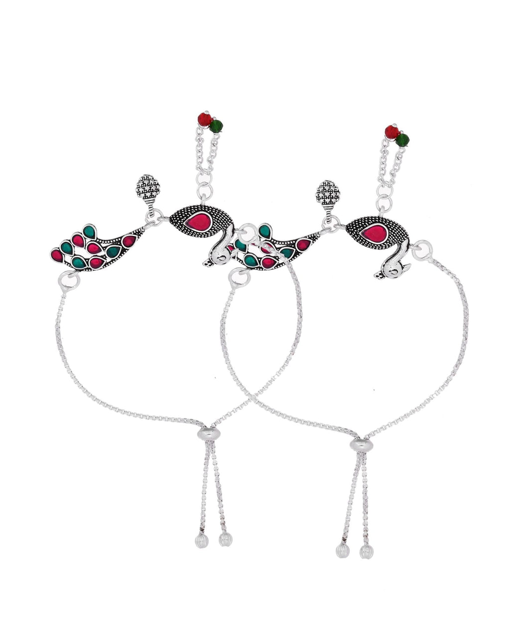 Jewels Nest Silver Plated Peacock Motif Adjustable Anklet For Women