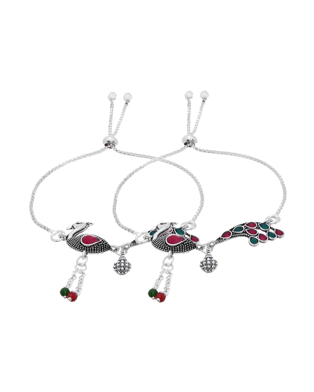 Jewels Nest Silver Plated Peacock Motif Adjustable Anklet For Women