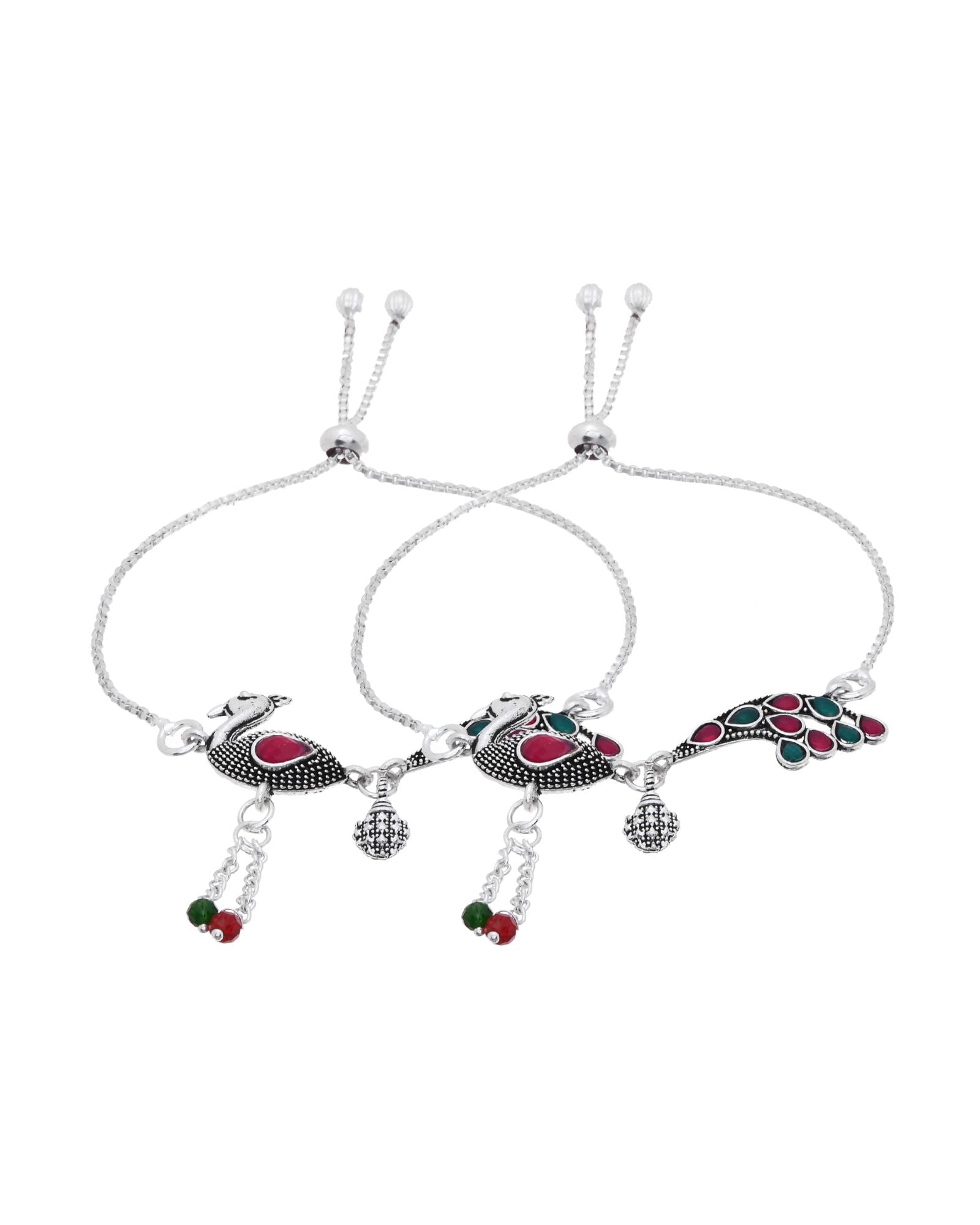 Jewels Nest Silver Plated Peacock Motif Adjustable Anklet For Women
