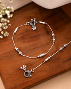 Jewels Nest Silver Plated Minimal Charm Adjustable Anklet For Women