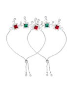 Jewels Nest Silver Plated Square Stone Adjustable Anklet With Ghungroo Charms For Women