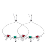 Jewels Nest Silver Plated Square Stone Adjustable Anklet With Ghungroo Charms For Women