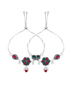 Jewels Nest Silver Plated Floral Stone Adjustable Anklet With Ghungroo Charms For Women