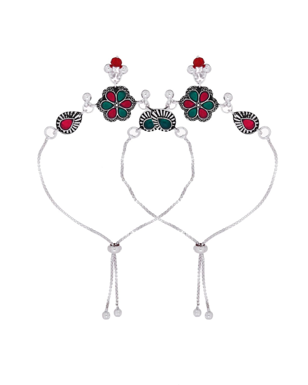 Jewels Nest Silver Plated Floral Stone Adjustable Anklet With Ghungroo Charms For Women
