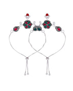 Jewels Nest Silver Plated Floral Stone Adjustable Anklet With Ghungroo Charms For Women