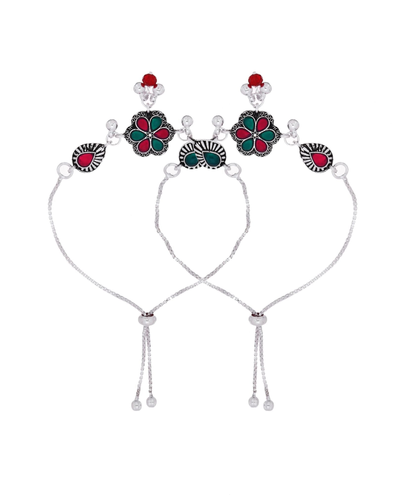 Jewels Nest Silver Plated Floral Stone Adjustable Anklet With Ghungroo Charms For Women