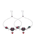Jewels Nest Silver Plated Floral Stone Adjustable Anklet With Ghungroo Charms For Women