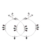 Jewels Nest Silver Plated Oval Stone Adjustable Anklet With Leaf Charms For Women