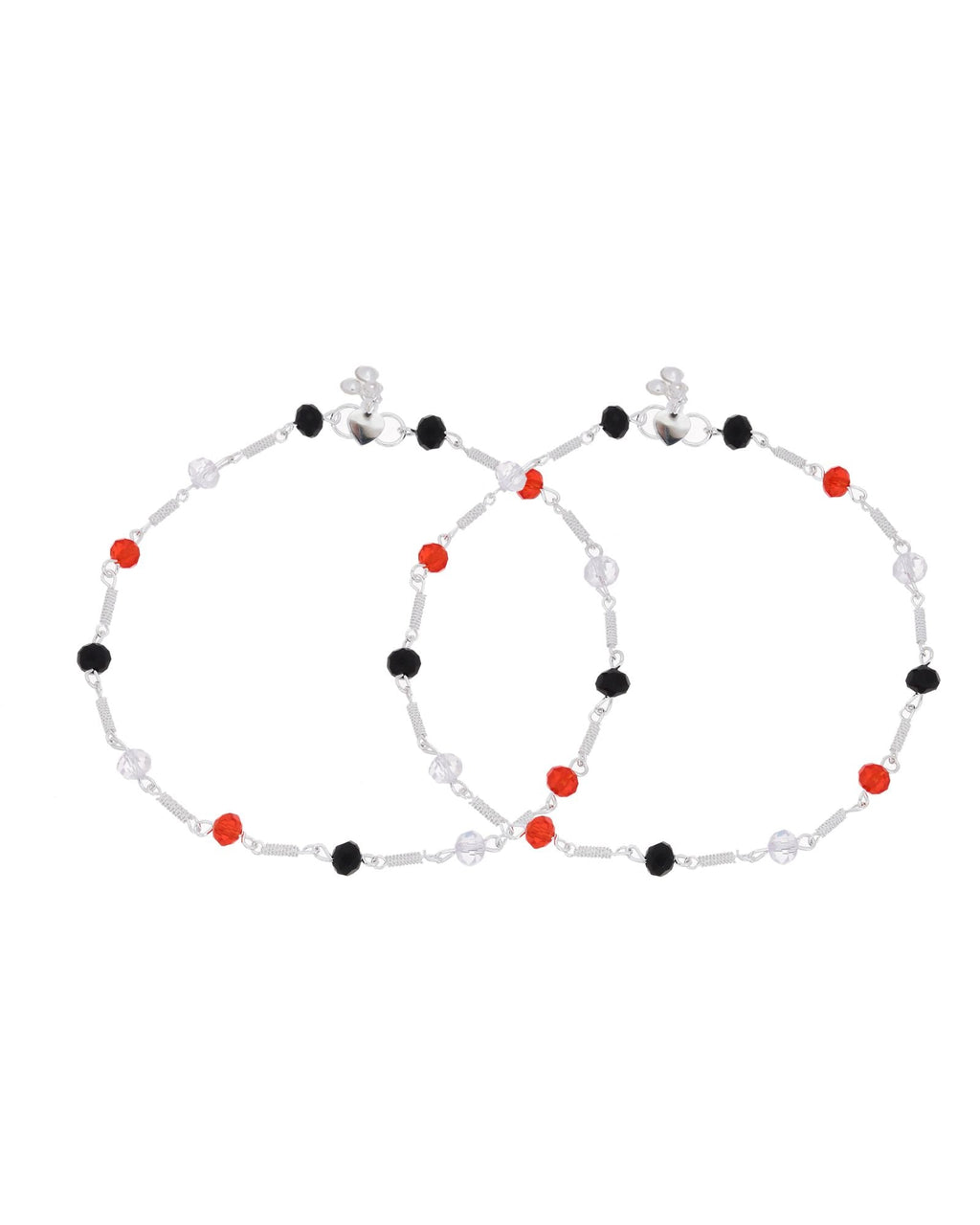 Jewels Nest Bold Tricolor Beaded Silver Anklet With Adjustable Chain Closure