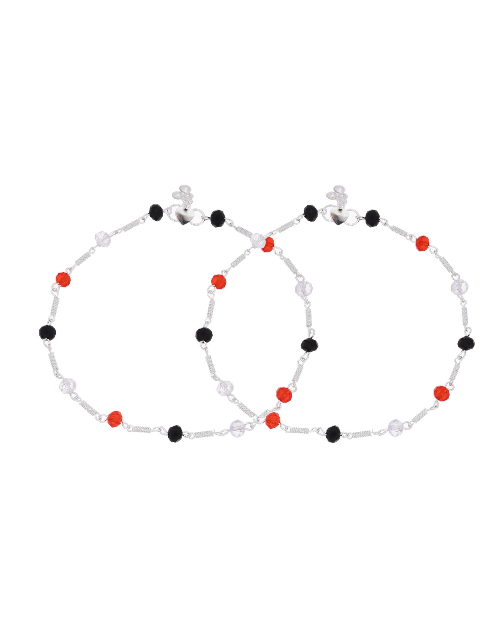 Jewels Nest Bold Tricolor Beaded Silver Anklet With Adjustable Chain Closure