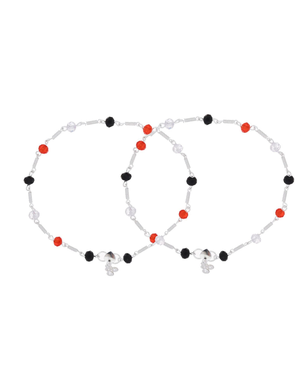 Jewels Nest Bold Tricolor Beaded Silver Anklet With Adjustable Chain Closure