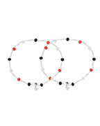 Jewels Nest Bold Tricolor Beaded Silver Anklet With Adjustable Chain Closure