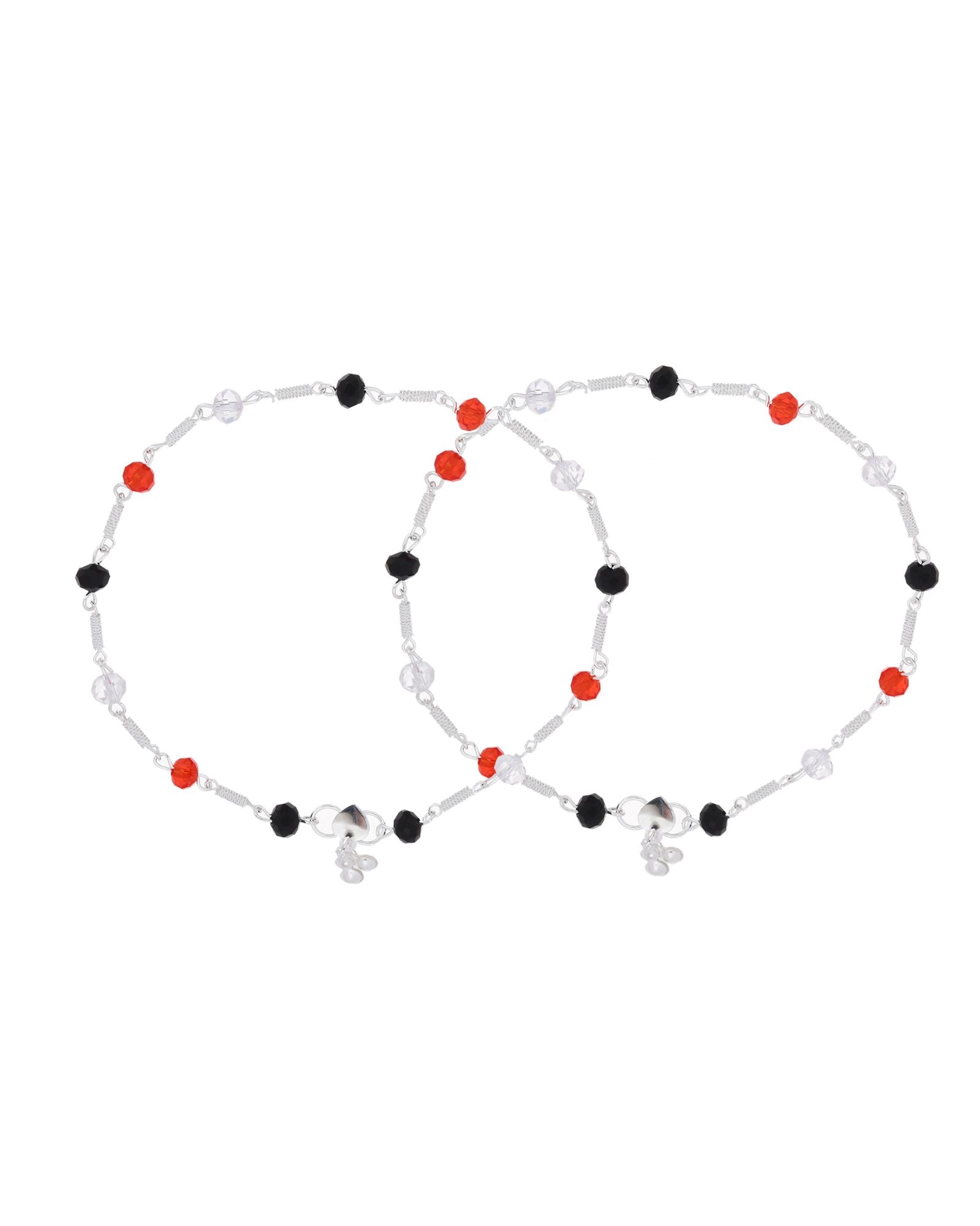 Jewels Nest Bold Tricolor Beaded Silver Anklet With Adjustable Chain Closure
