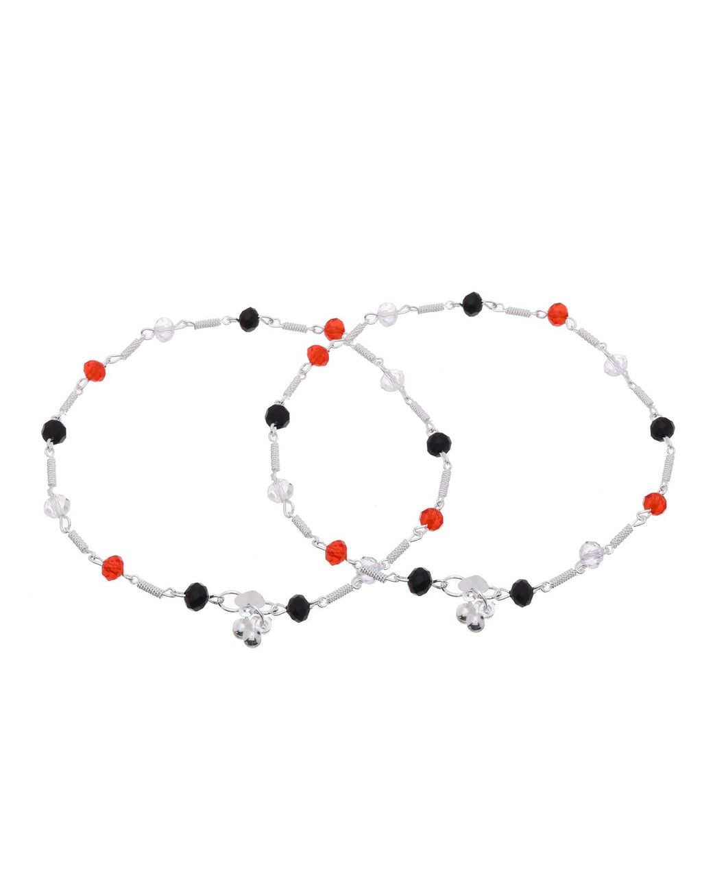 Jewels Nest Bold Tricolor Beaded Silver Anklet With Adjustable Chain Closure