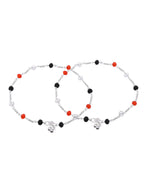 Jewels Nest Bold Tricolor Beaded Silver Anklet With Adjustable Chain Closure