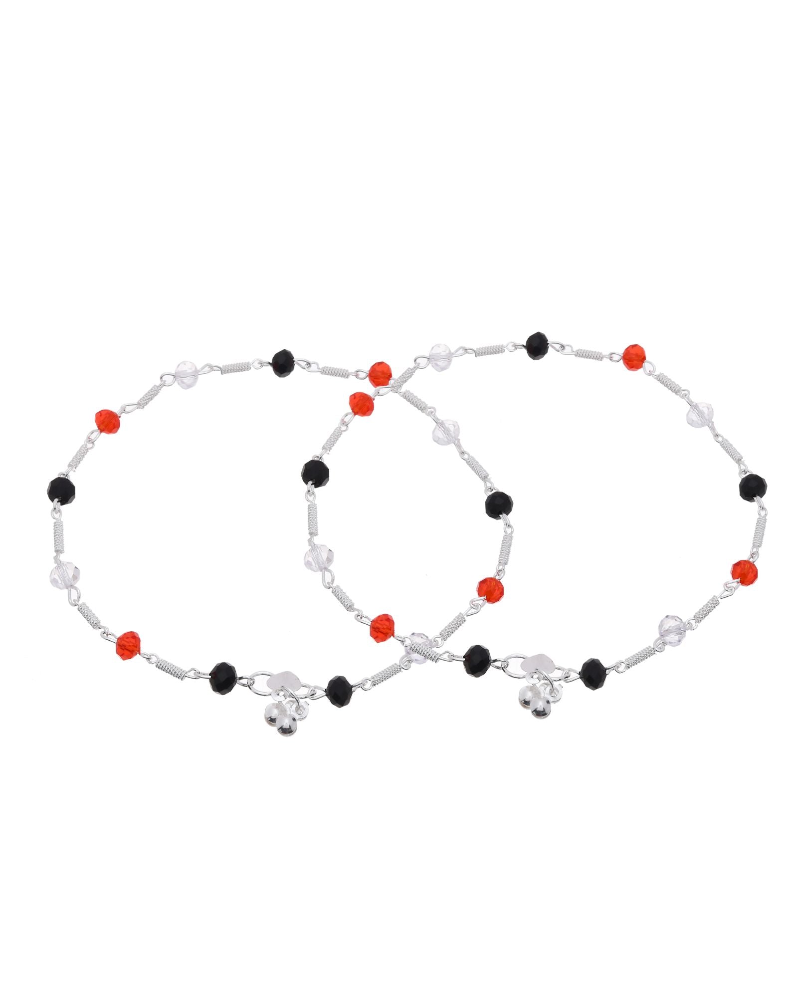 Jewels Nest Bold Tricolor Beaded Silver Anklet With Adjustable Chain Closure