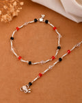 Jewels Nest Bold Tricolor Beaded Silver Anklet With Adjustable Chain Closure