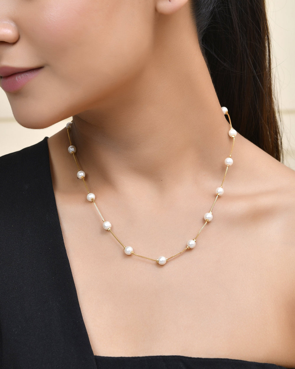 Jewels Nest Elegant Gold-Polished Pearl Chain Necklace – Timeless & Classic