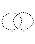 Jewels Nest Classic Black Bead Silver Anklet With Minimal Adjustable Design