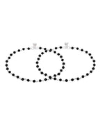 Jewels Nest Classic Black Bead Silver Anklet With Minimal Adjustable Design