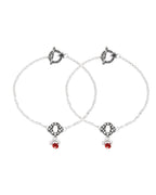 Jewels Nest Grace Charm Silver Anklet With Red Crystal Drop For Women
