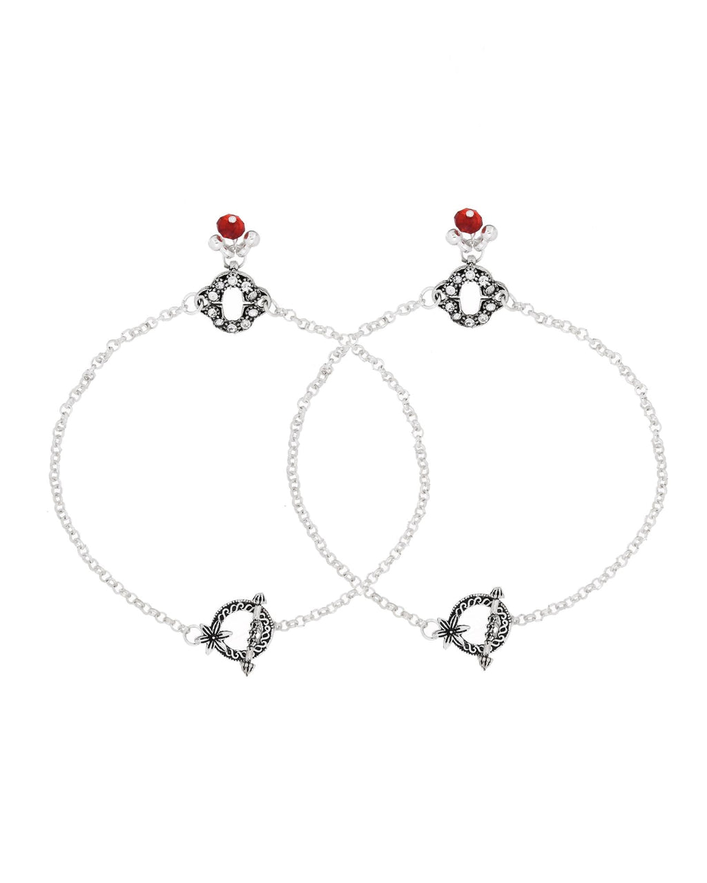 Jewels Nest Grace Charm Silver Anklet With Red Crystal Drop For Women