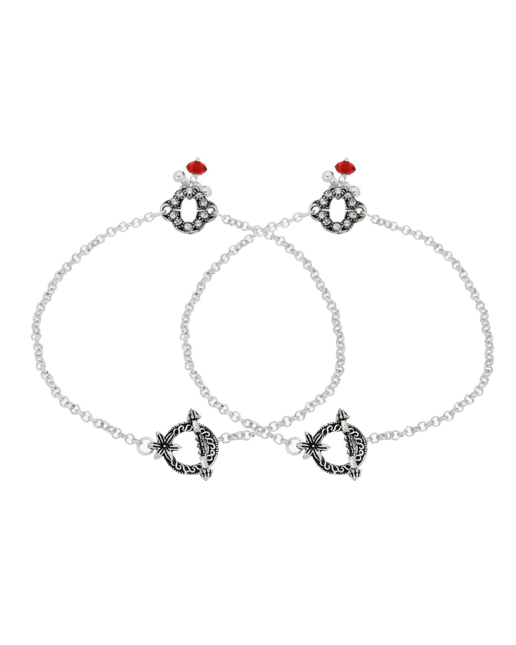 Jewels Nest Grace Charm Silver Anklet With Red Crystal Drop For Women