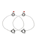 Jewels Nest Grace Charm Silver Anklet With Red Crystal Drop For Women