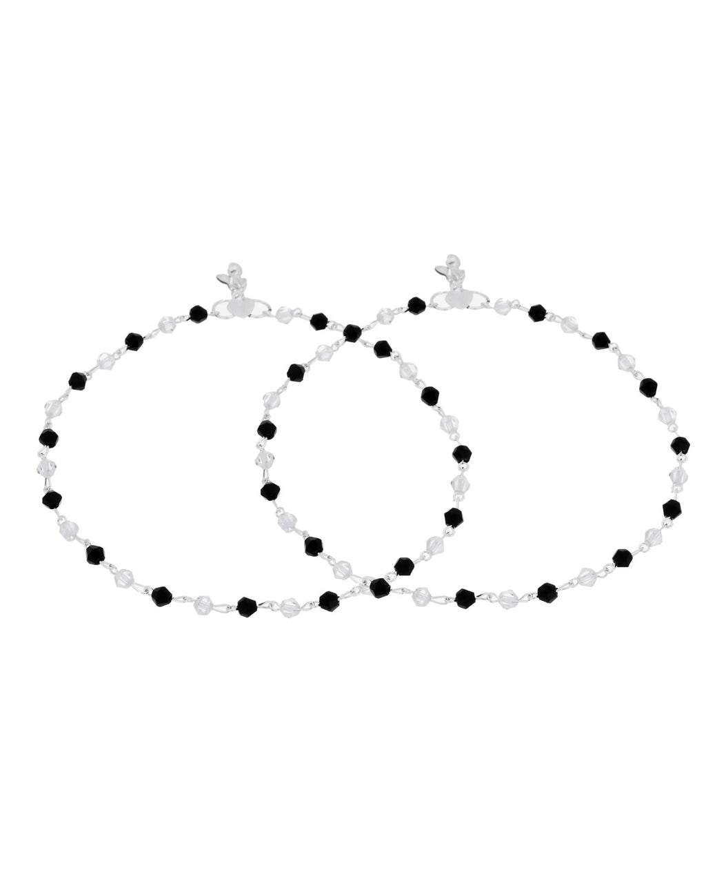 Jewels Nest Midnight Spark Black & Crystal Silver Anklet For Women