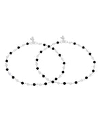 Jewels Nest Midnight Spark Black & Crystal Silver Anklet For Women