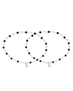 Jewels Nest Midnight Spark Black & Crystal Silver Anklet For Women