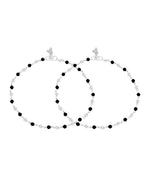 Jewels Nest Midnight Spark Black & Crystal Silver Anklet For Women