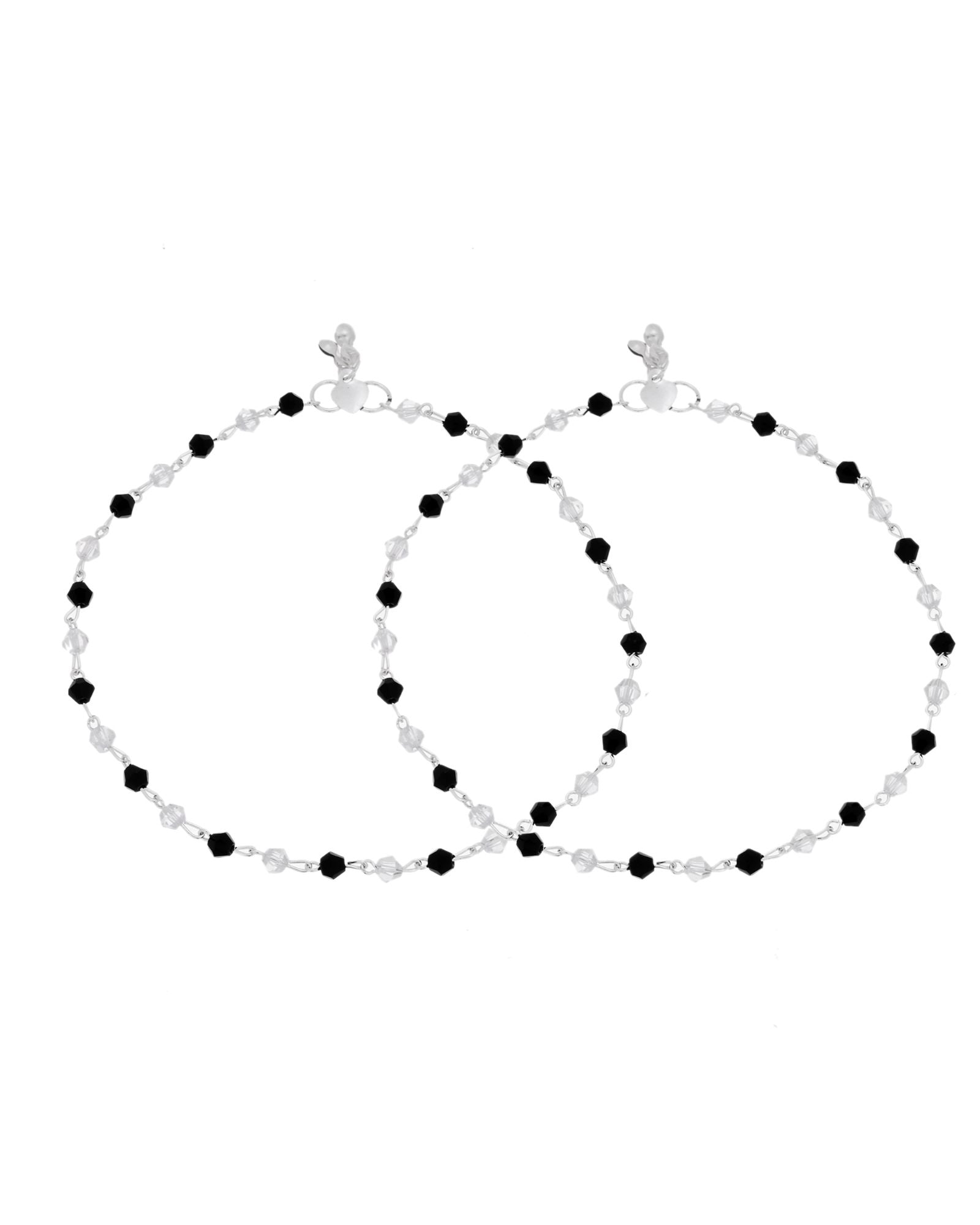 Jewels Nest Midnight Spark Black & Crystal Silver Anklet For Women