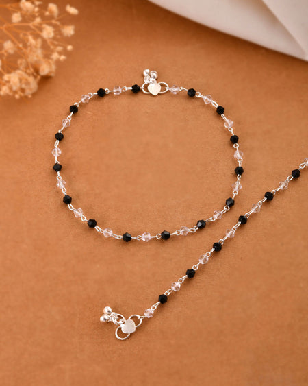 Jewels Nest Midnight Spark Black & Crystal Silver Anklet For Women