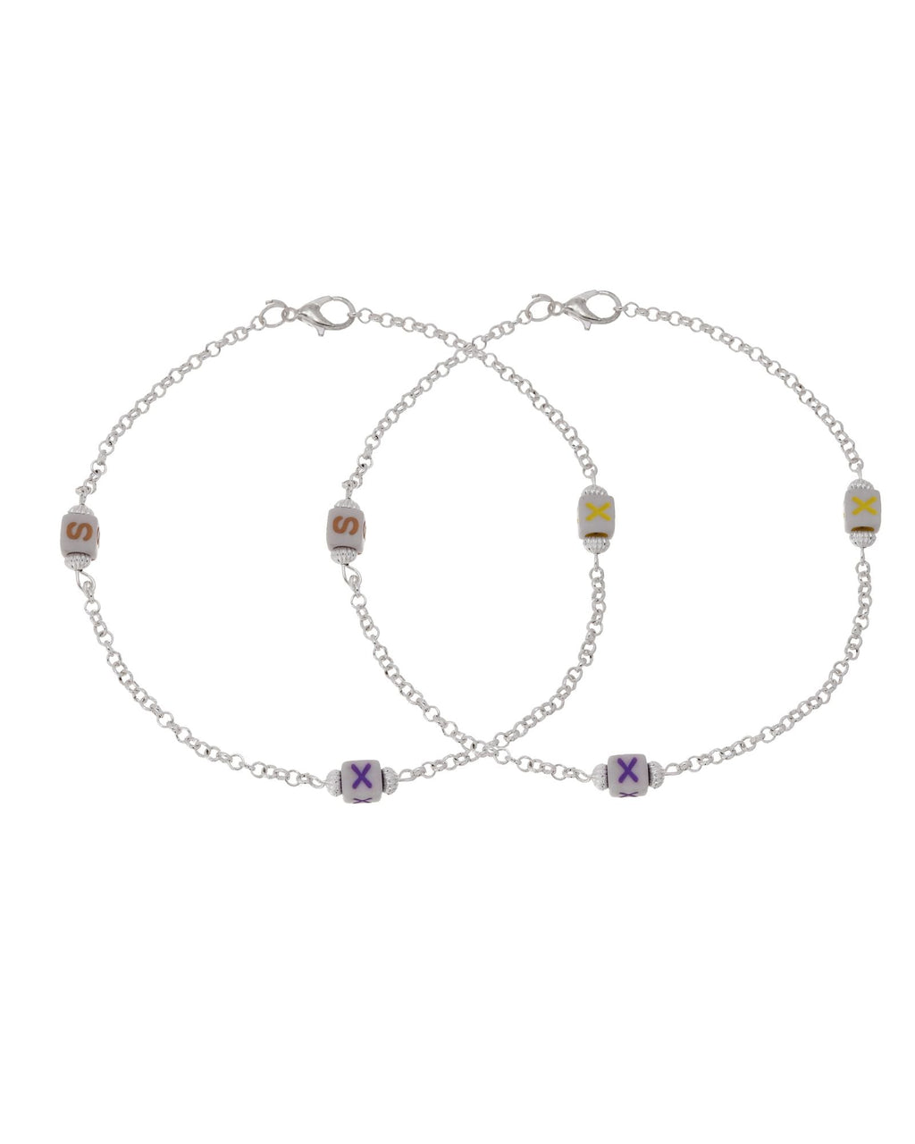 Jewels Nest Playful Alphabet Charm Silver Anklet With Pastel Letter Beads